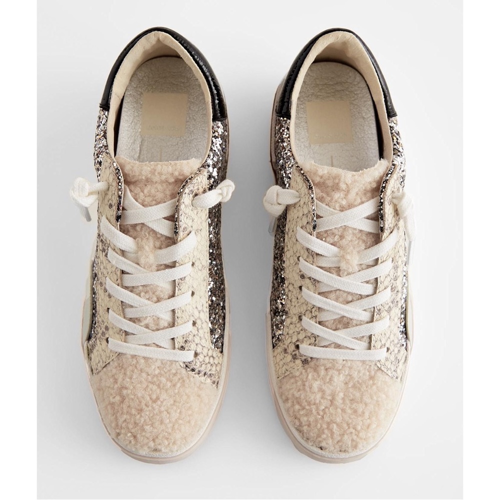Dolce Vita Zina Leather Shearling Sneakers in Silver Multi Glitter NWOB - Picture 3 of 13